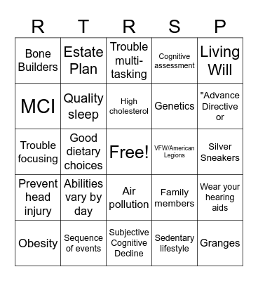 Caring for the Mind Bingo Card