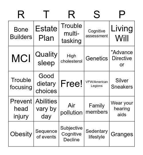 Caring for the Mind Bingo Card