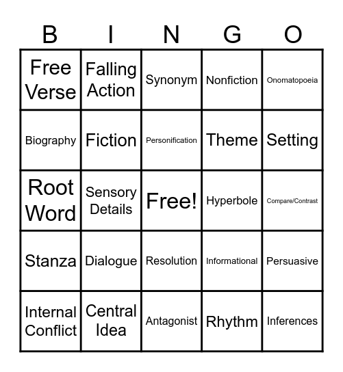 English Review Bingo Card