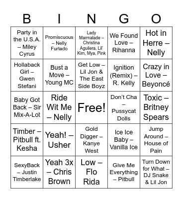 Throwback Party Anthems Bingo Card