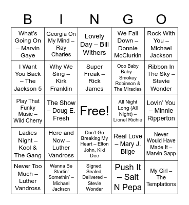 Name That Song! Bingo Card