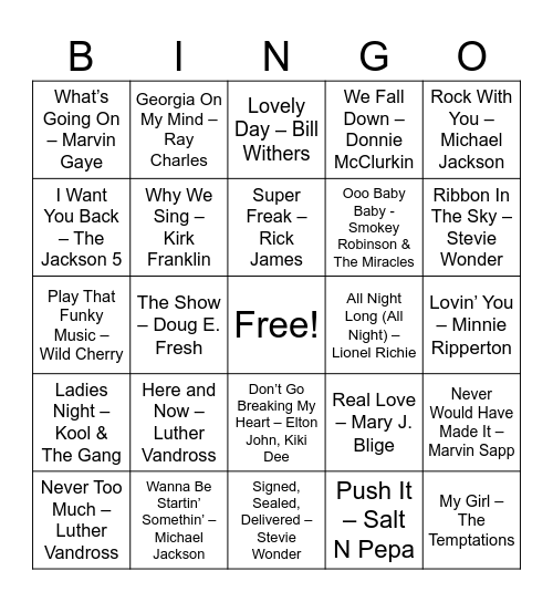 Name That Song! Bingo Card