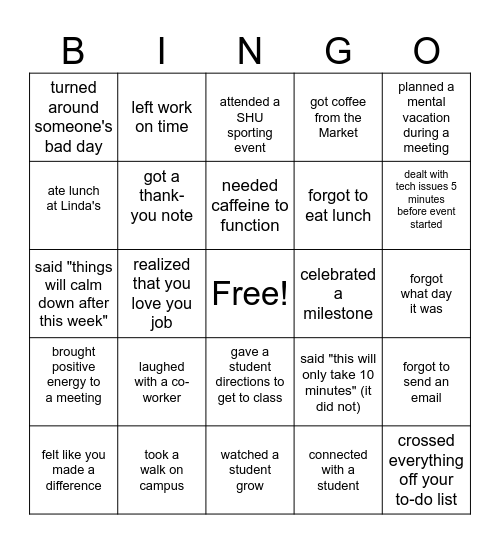 Student Affairs Bingo Card