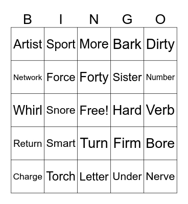 R Controlled Vowel Bingo Card