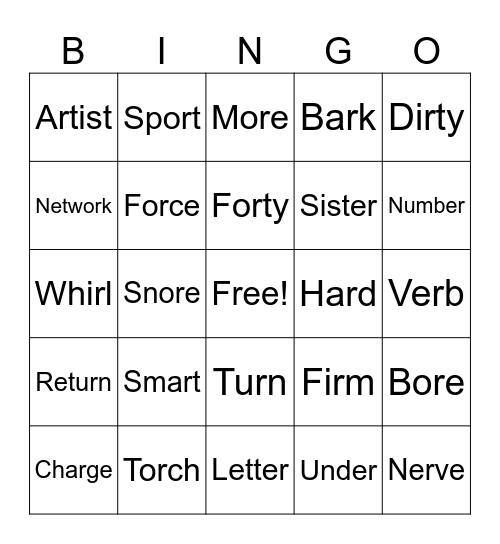 R Controlled Vowel Bingo Card