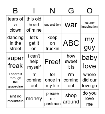 Motown Bingo Card