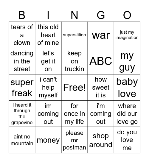 Motown Bingo Card