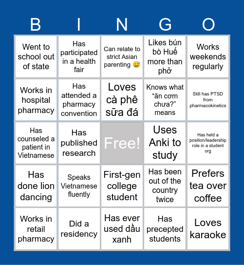 Human Bingo (Pharmacy Edition) Bingo Card