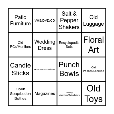 Estate Sale Bingo Card