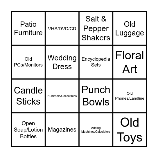 Estate Sale Bingo Card