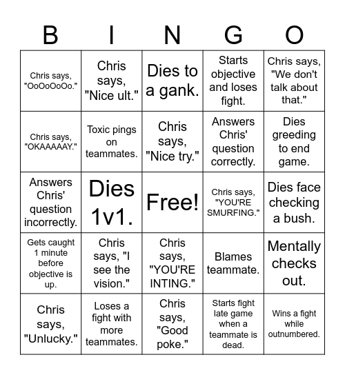 VOD REVIEW BINGO Card