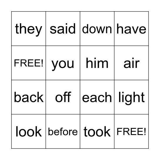 Sight Word Bingo 1.5 Bingo Card