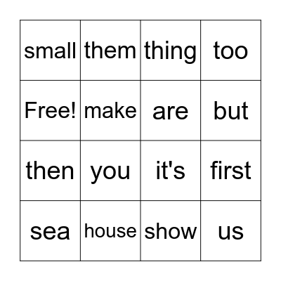 Sight Word Bingo 1.6 Bingo Card