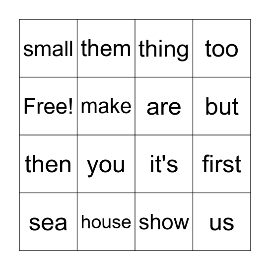 Sight Word Bingo 1.6 Bingo Card