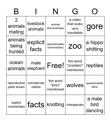 searching up animals on tiktok and seeing what i get (this is bad) Bingo Card