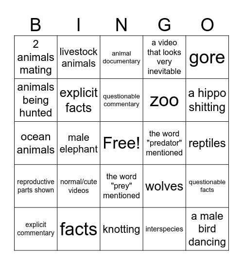 searching up animals on tiktok and seeing what i get (this is bad) Bingo Card