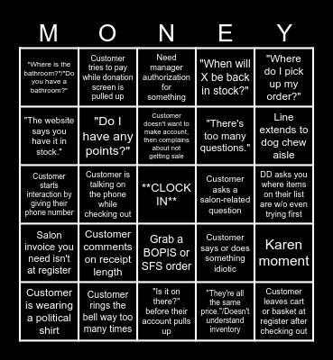 PetSmart Cashier Bingo! :D (v 2.0) Bingo Card