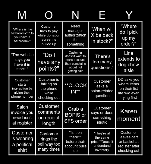 PetSmart Cashier Bingo! :D (v 2.0) Bingo Card