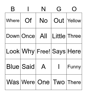 Kinder Tricky Word Bingo Card