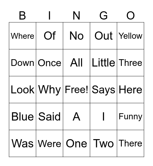 Kinder Tricky Word Bingo Card