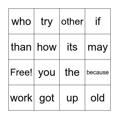 Sight Word Bingo 1.8 Bingo Card