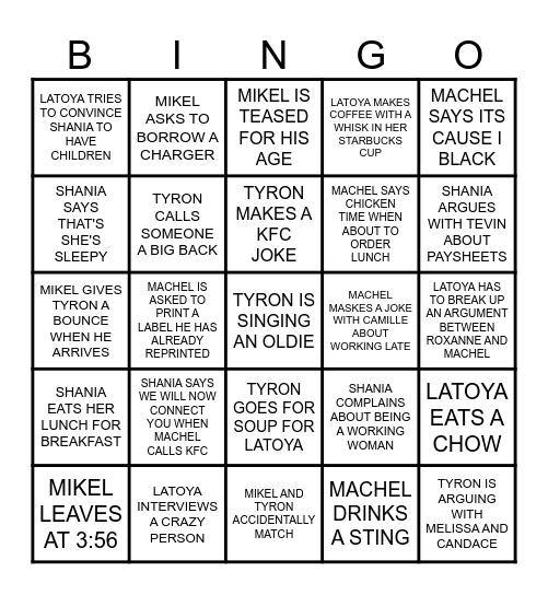 MY COWORKERS :) Bingo Card