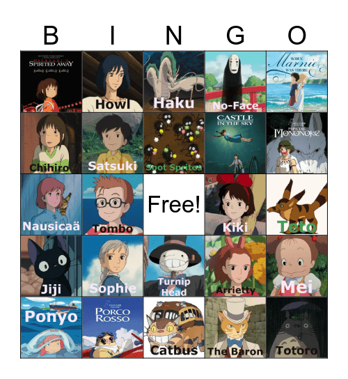 Studio Ghibli Bingo Card