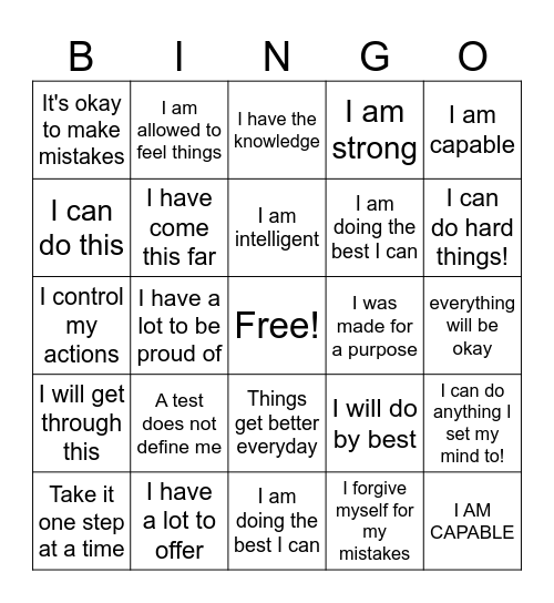 SOL TEST AFFIRMATIONS Bingo Card