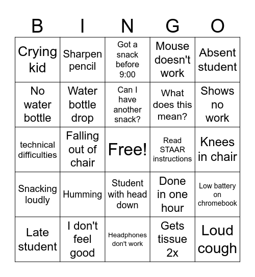 Teacher Bingo Card