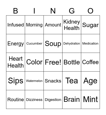 Hydration Bingo Card