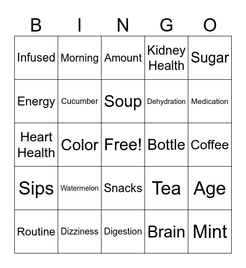 Hydration Bingo Card