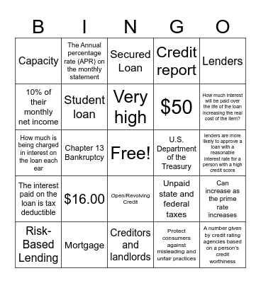 Credit Bingo Card