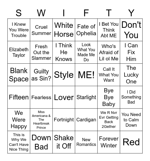 SWIFTY Bingo Card