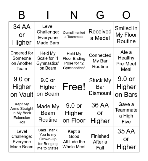 YMCA State Champs Bingo Card