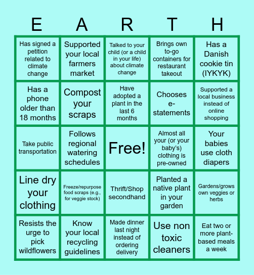 SCEC April All-Staff Earth Day BINGO Card