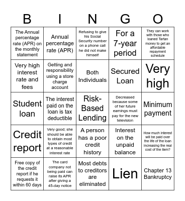 Credit Bingo Card