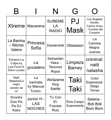 Bingo Musical Bingo Card