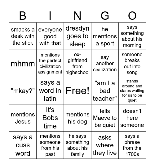 World Civ Bingo Card