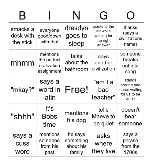 World Civ Bingo Card