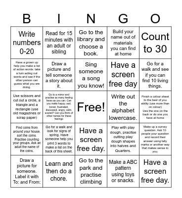 April Bingo Homework Challenge Bingo Card