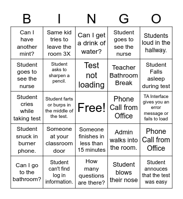 State Testing BINGO Card