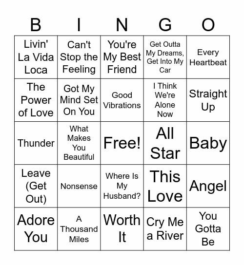 Music Bingo Card