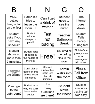 State Testing BINGO Card