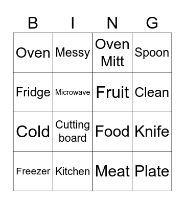 Cooking, Eating, Cleaning Bingo Card