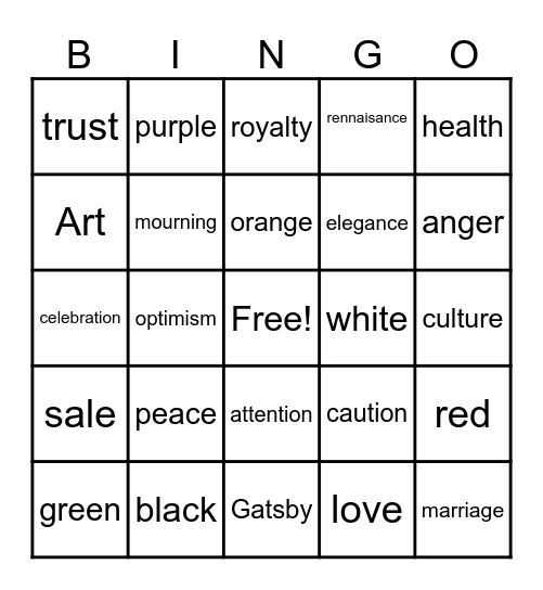 Color Symbolism: Art 1120 Bingo Card
