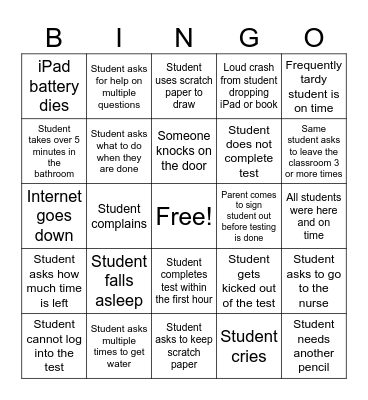 STATE TESTING BINGO Card