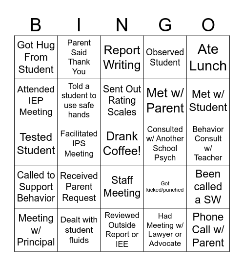 A Day In The Life Of A School Psychologist Bingo Card