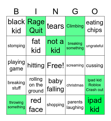 kid crashouts Bingo Card