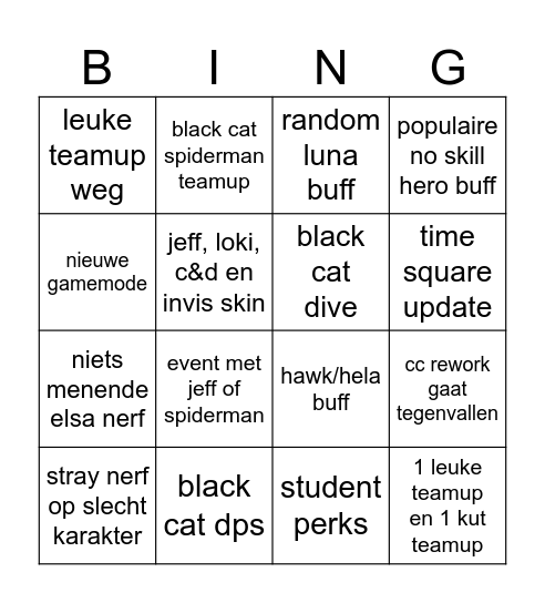 verwachtingen Bingo Card