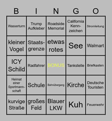 Roadtrip BINGO Card